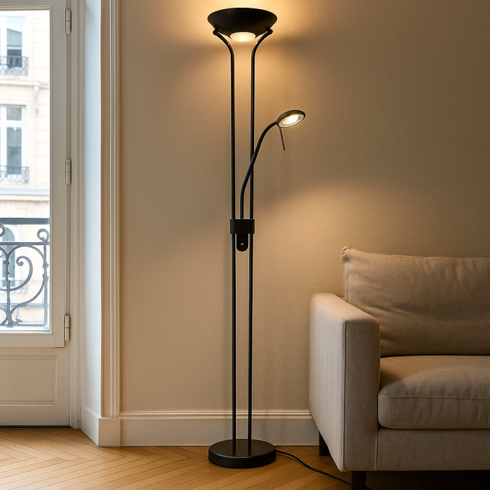 Modern reading floor lamp black, Salvador, 18W, 3000K LED, with switch