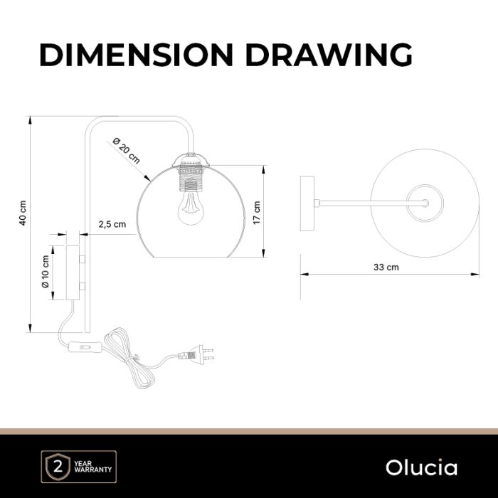 Design wall light amber, Giada, with switch