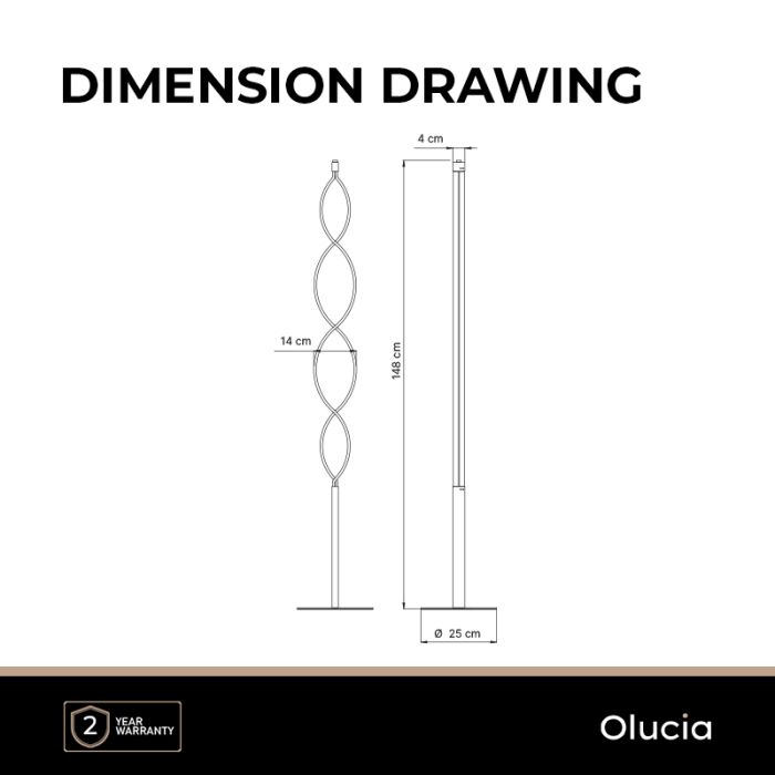 Design floor lamp black, Kuno, 36W, 3000K LED, 3-step dimmable