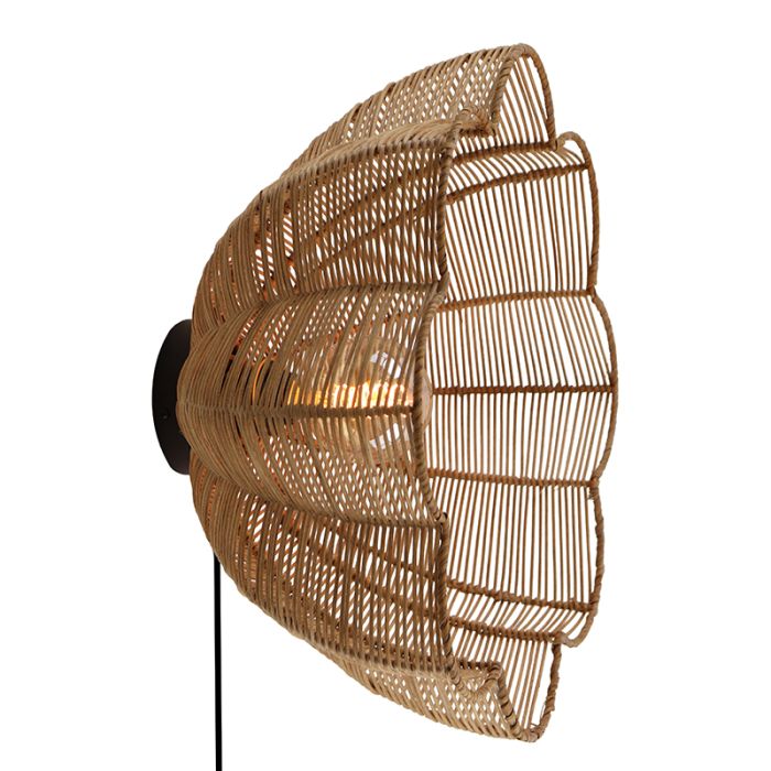 Rattan wall light brown, Heather, with switch