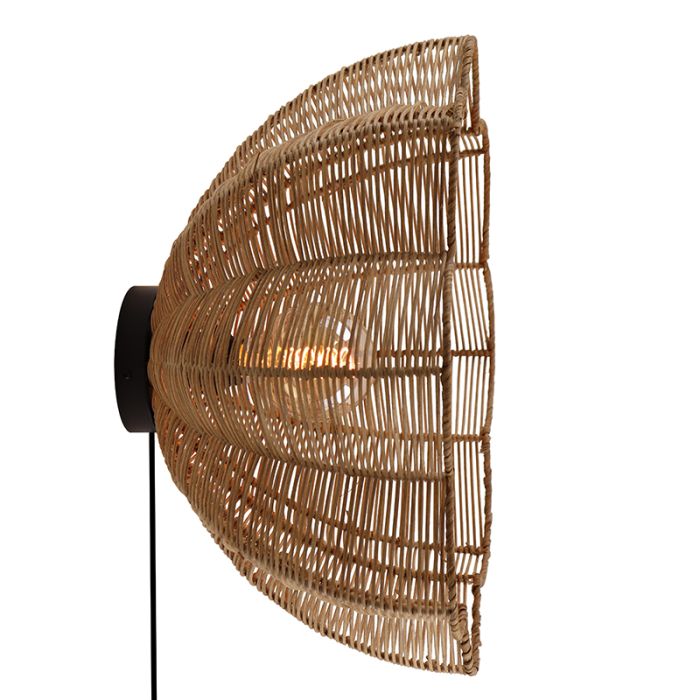Rattan wall light brown, Heather, with switch
