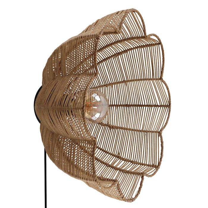 Rattan wall light brown, Heather, with switch