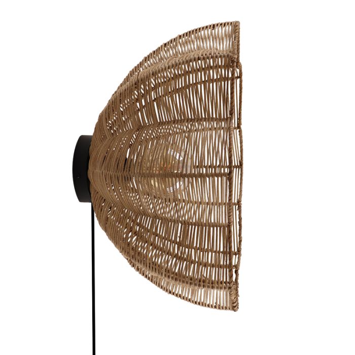 Rattan wall light brown, Heather, with switch