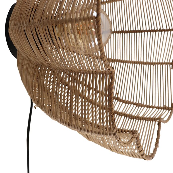 Rattan wall light brown, Heather, with switch