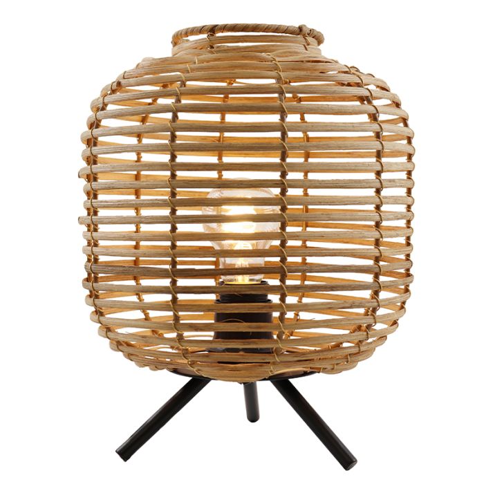 Rattan table lamp brown, Pinar, with switch