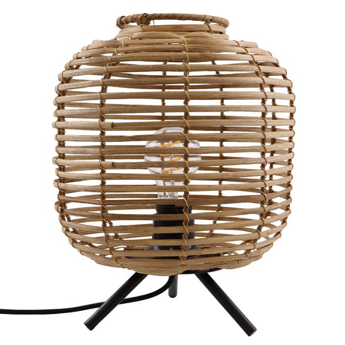 Rattan table lamp brown, Pinar, with switch
