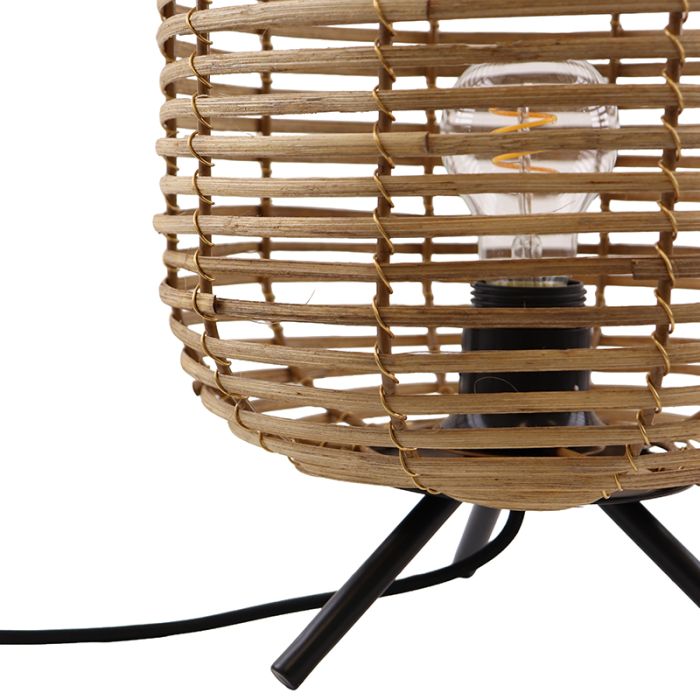 Rattan table lamp brown, Pinar, with switch