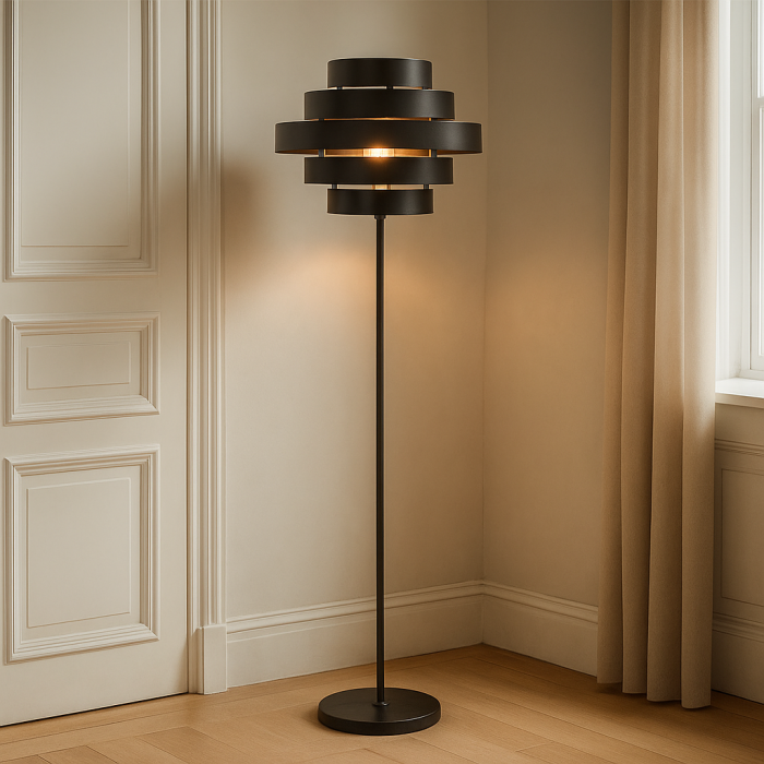 Rustic floor lamp black, Jana, with switch