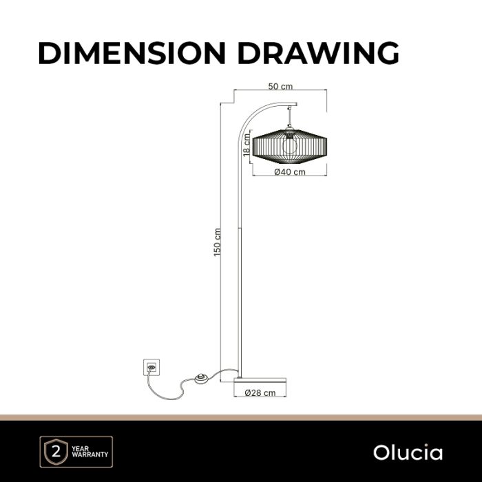 Rustic floor lamp brown, Selena, with switch