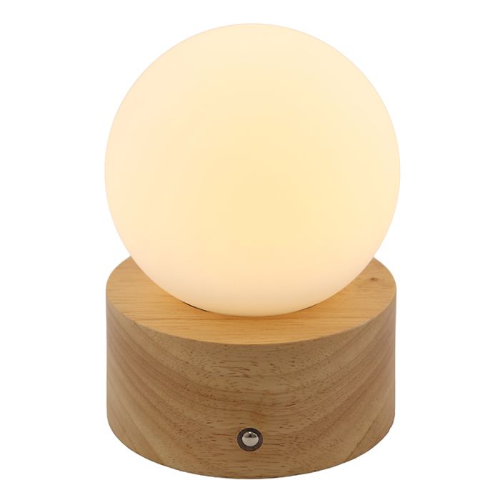 Basic table lamp wood, Tiddo, 2W, dim to warm LED, with switch