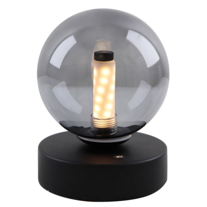 Modern rechargeable table lamp black, Theo, 2W, 3000K LED, IP44, 3-step dimmable