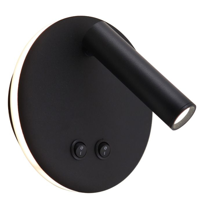 Modern wall light black, Robbie, 10W, 4000K LED, with switch
