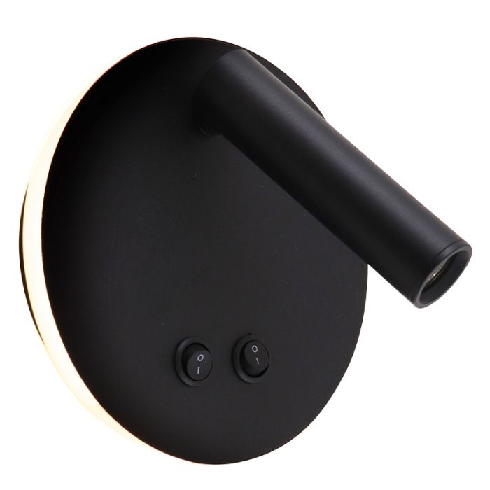 Modern wall light black, Robbie, 10W, 4000K LED, with switch
