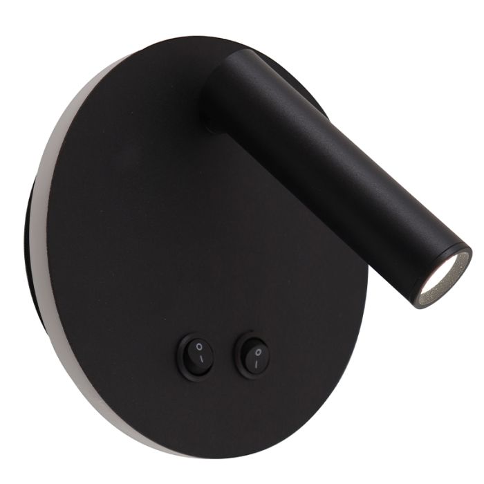 Modern wall light black, Robbie, 10W, 4000K LED, with switch