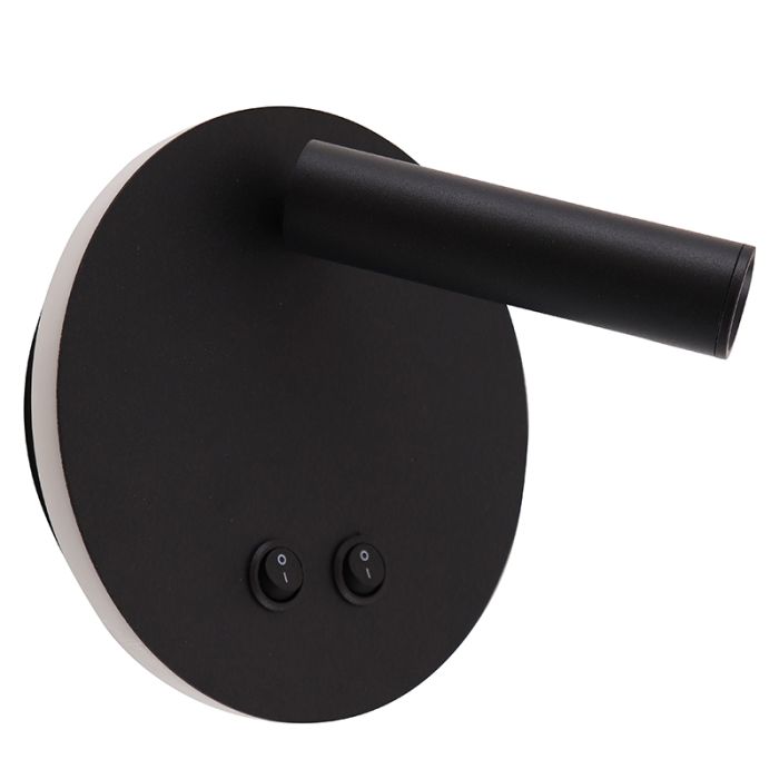 Modern wall light black, Robbie, 10W, 4000K LED, with switch