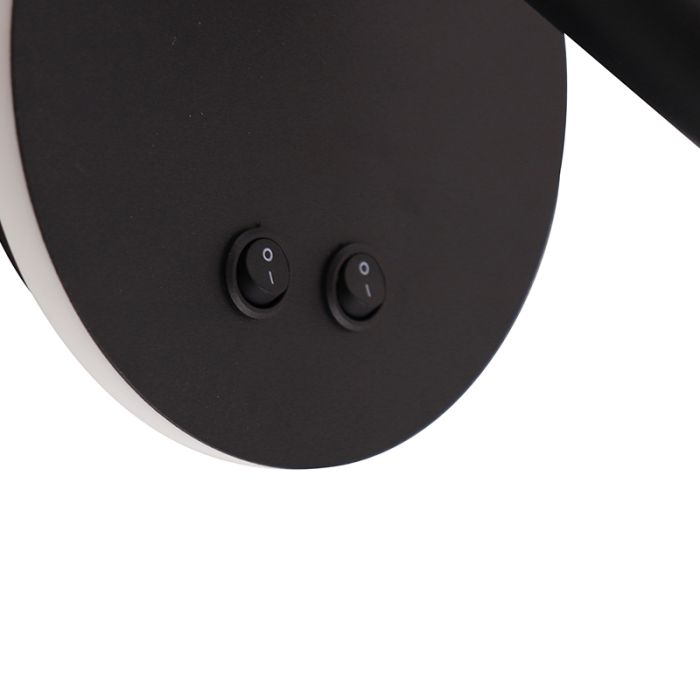 Modern wall light black, Robbie, 10W, 4000K LED, with switch