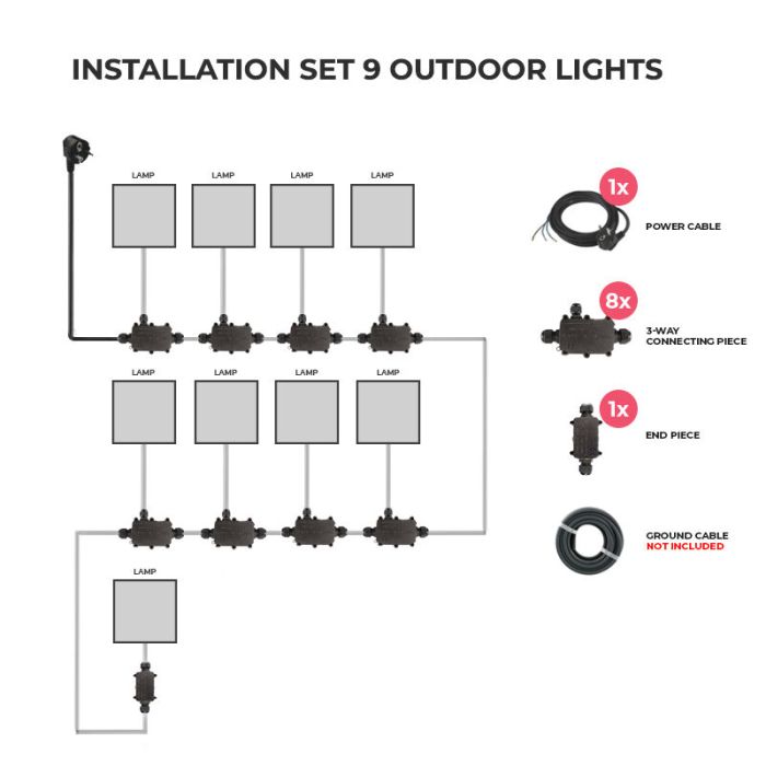 Connection set for 9 outdoor lamps