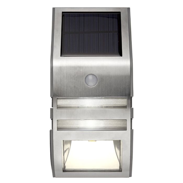 Aluminium solar outdoor wall light silver, Alistair, 0,04W, 3000K LED, IP44
