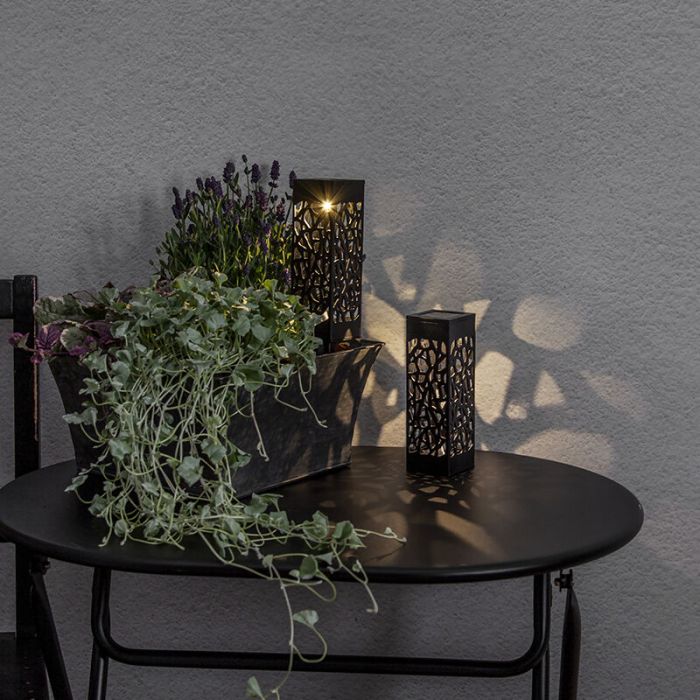 2-pack black solar spike lights Amisha, with twilight sensor