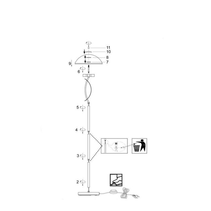 Glass floor lamp chrome, Ishara, with switch