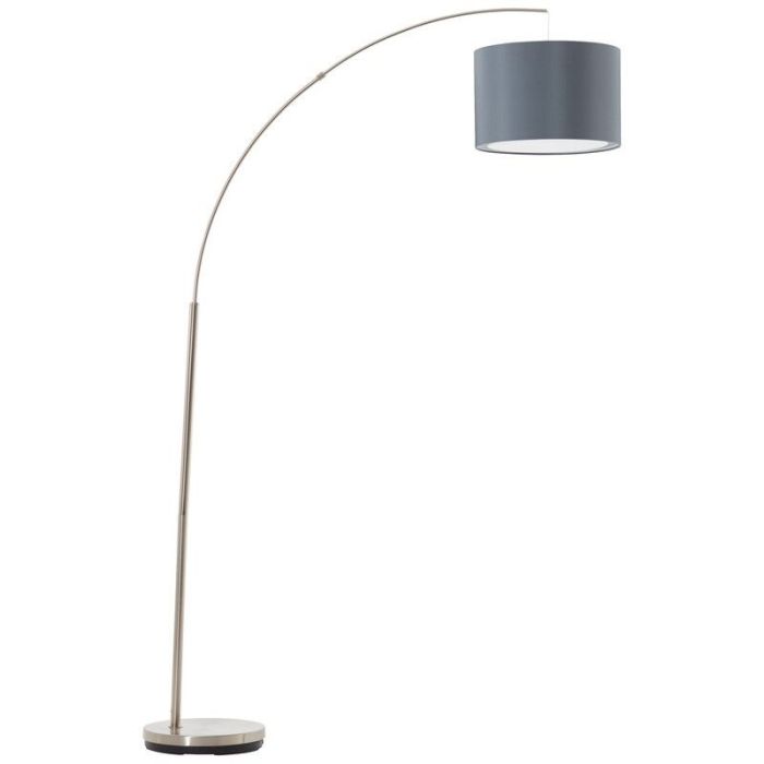 Fabric arc floor lamp grey, Merinde, with switch