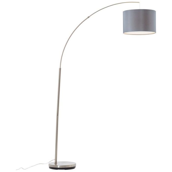 Fabric arc floor lamp grey, Merinde, with switch