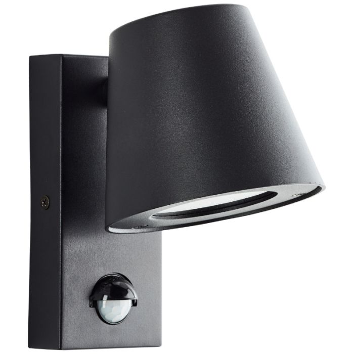 Metal outdoor wall light with motion sensor black, Wies, IP44
