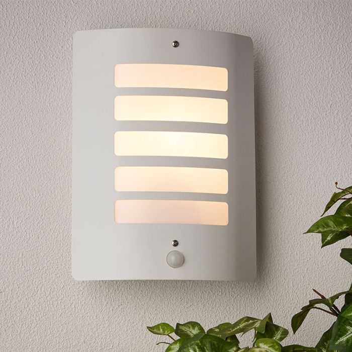 Metal outdoor wall light with motion sensor white, Alea, IP44