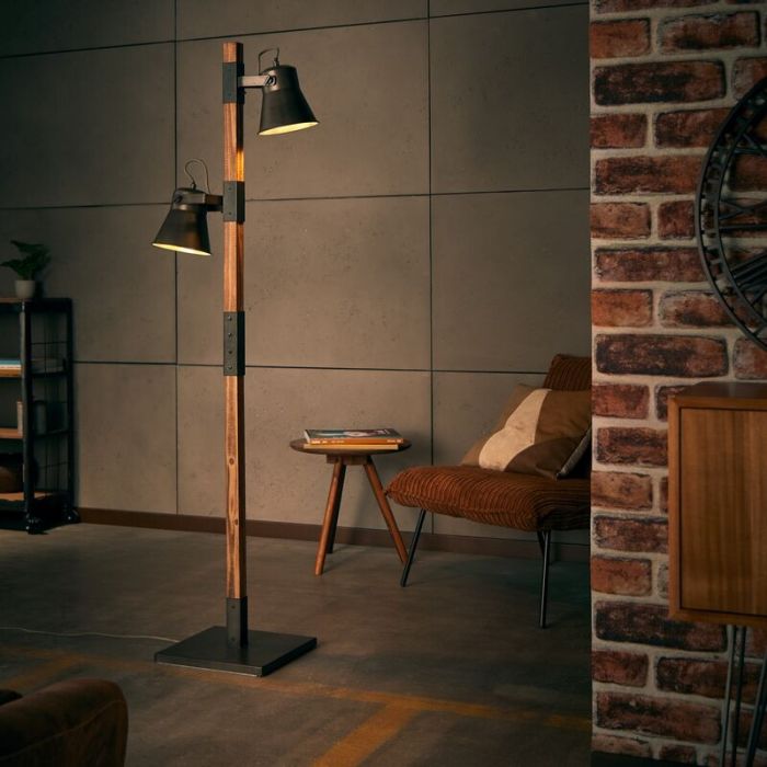 Wood reading floor lamp brown, Audrey, with switch