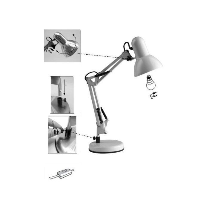 Industrial desk lamp chrome, Naline, with switch