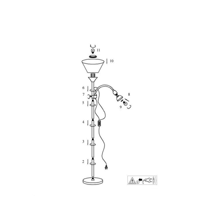 Aluminium reading floor lamp silver, Josephina, with switch