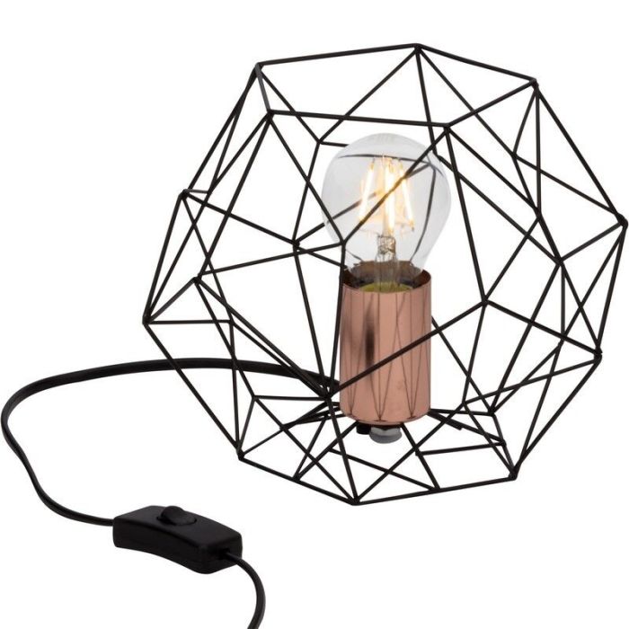 Industrial table lamp copper, Noelle, with switch