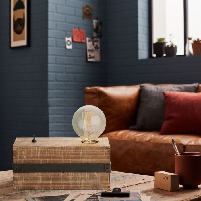 Wood table lamp black, Asli, with switch