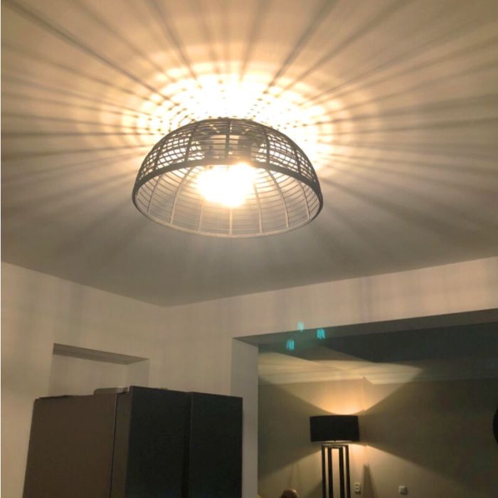 Wood flush ceiling light black, Deacon