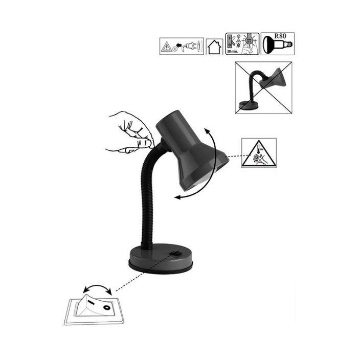 Plastic desk lamp black, Loet, with switch