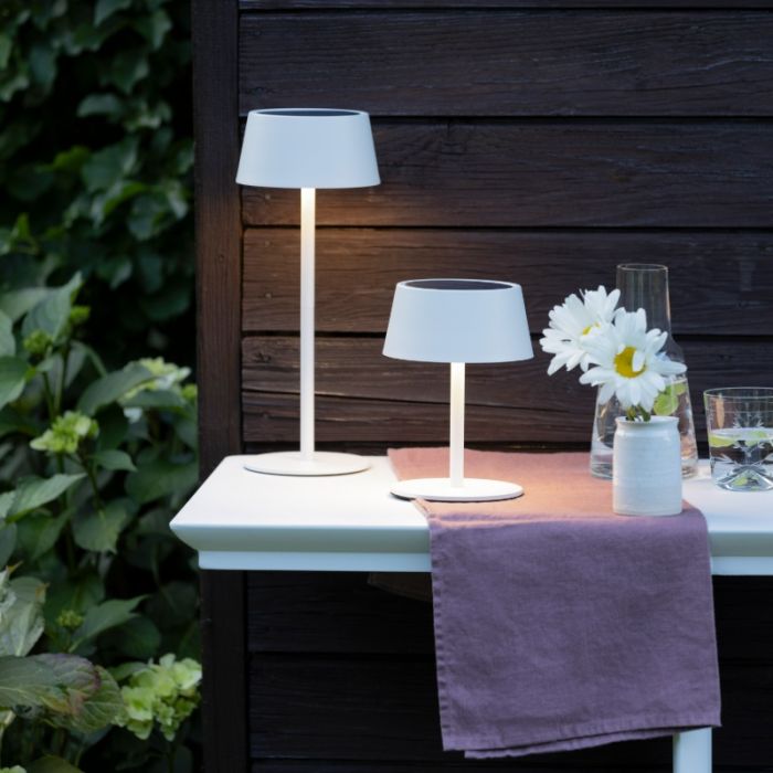 Modern solar outdoor wall light white, Soumaya, 4W, 3000K LED, IP44, 3-step dimmable