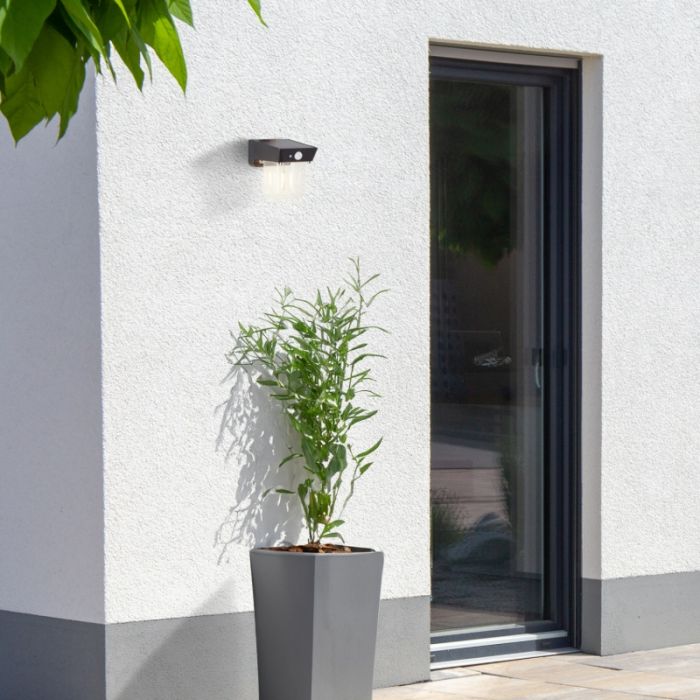 Modern solar outdoor wall light black, Steijn, 2W, 2700K LED, IP44