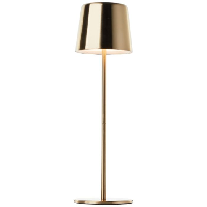 Modern rechargeable outdoor table lamp brass, Skander, 4W, warm to cold white adjustable LED, IP44, with touch dimmer