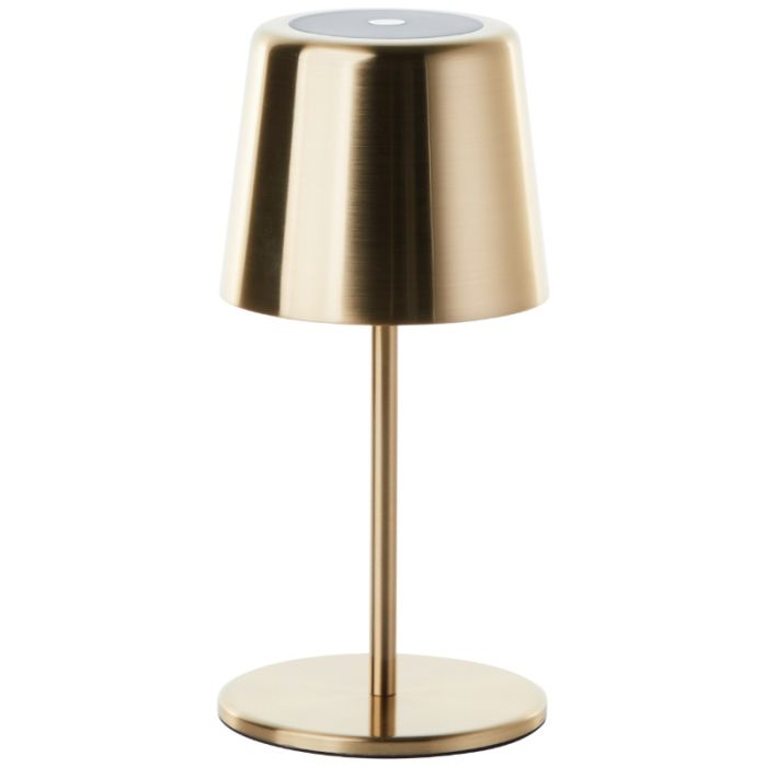 Modern rechargeable outdoor table lamp brass, Skander, 4W, warm to cold white adjustable LED, IP44, with touch dimmer