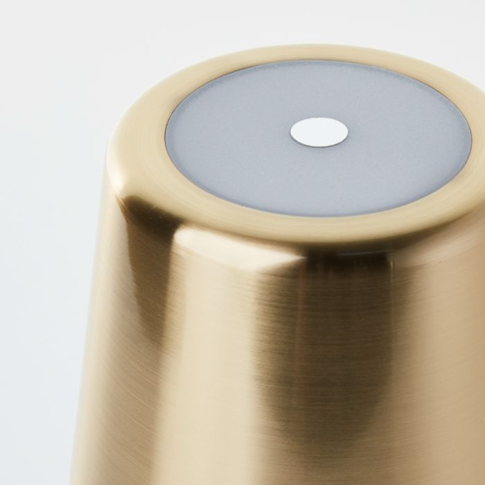Modern rechargeable outdoor table lamp brass, Skander, 4W, warm to cold white adjustable LED, IP44, with touch dimmer