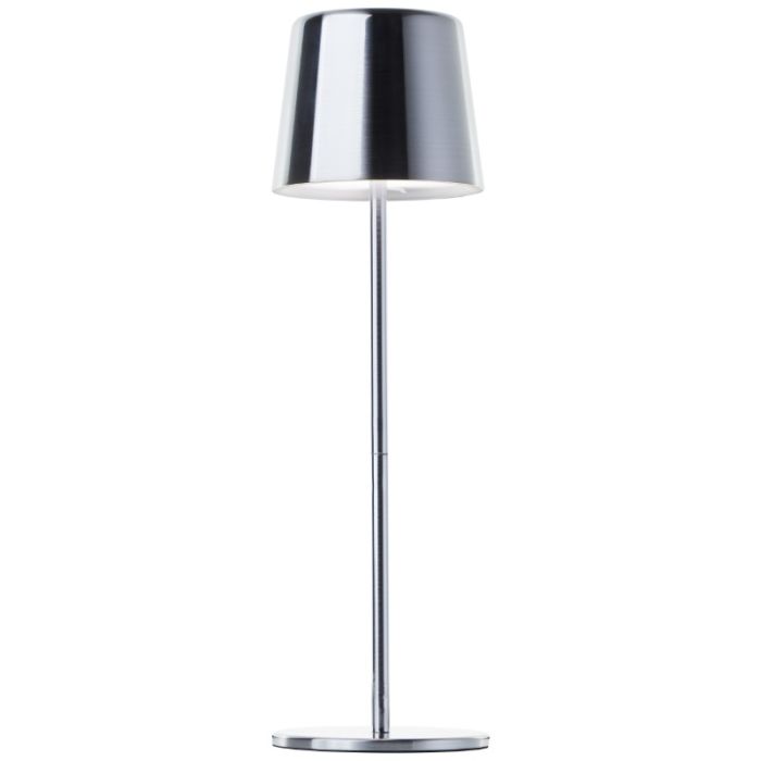 Modern rechargeable outdoor table lamp nickel, Skander, 4W, warm to cold white adjustable LED, IP44, with touch dimmer