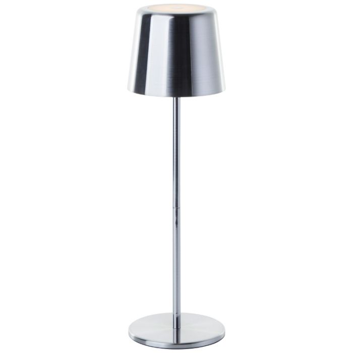 Modern rechargeable outdoor table lamp nickel, Skander, 4W, warm to cold white adjustable LED, IP44, with touch dimmer