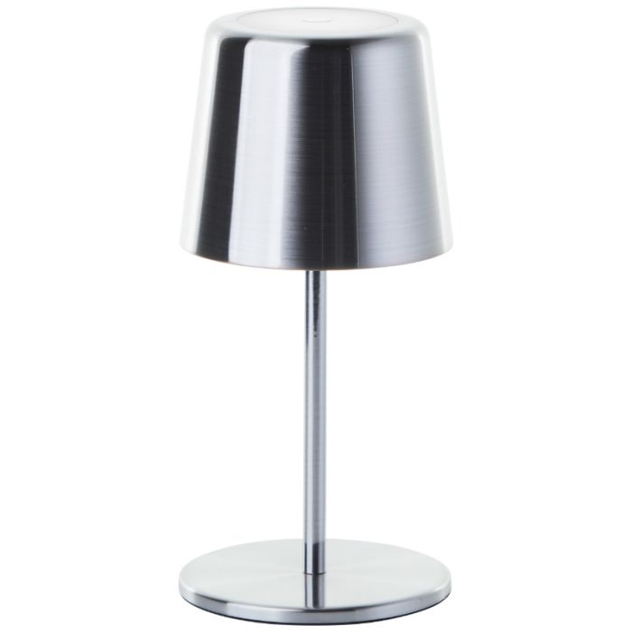Modern rechargeable outdoor table lamp nickel, Skander, 4W, warm to cold white adjustable LED, IP44, with touch dimmer