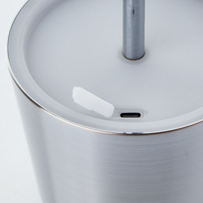 Modern rechargeable outdoor table lamp nickel, Skander, 4W, warm to cold white adjustable LED, IP44, with touch dimmer