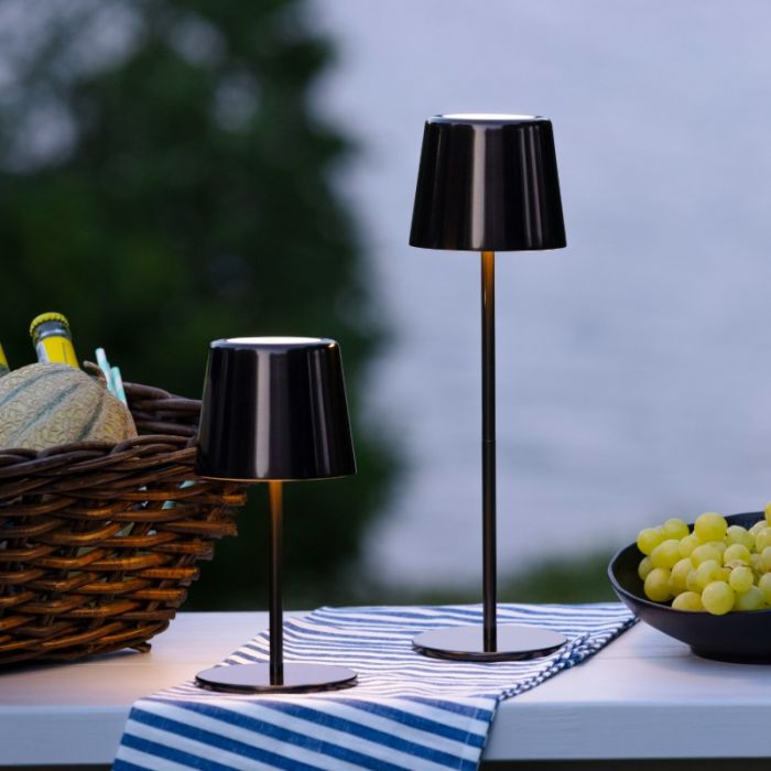 Modern rechargeable outdoor table lamp black, Skander, 4W, warm to cold white adjustable LED, IP44, with touch dimmer