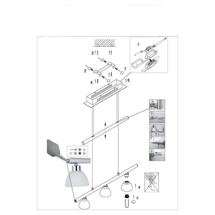 Glass pendant light chrome, Tromp, 5W, 3000K LED, with touch dimmer