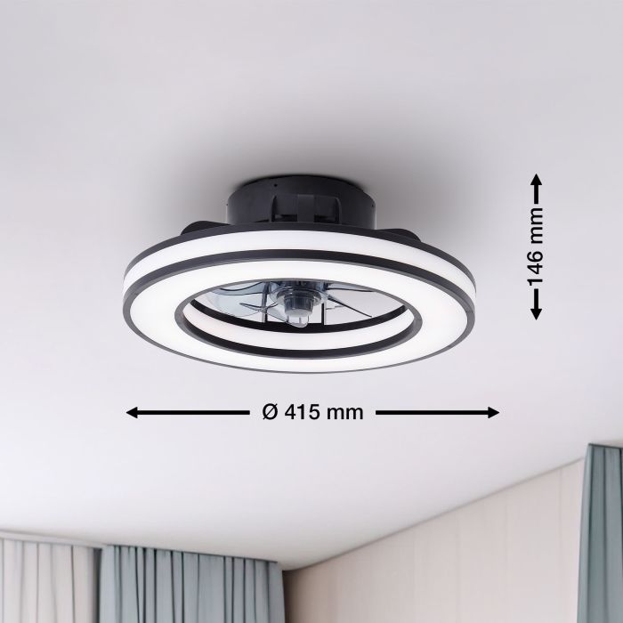 Modern ceiling fan black, Yari, 26W, RGBW LED, with remote control