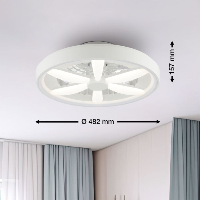 Plastic ceiling fan white, Roos, 48W, RGBW LED, with remote control