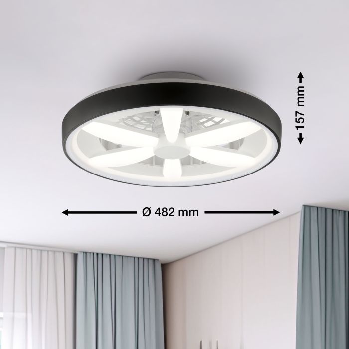 Plastic ceiling fan black, Roos, 48W, RGBW LED, with remote control