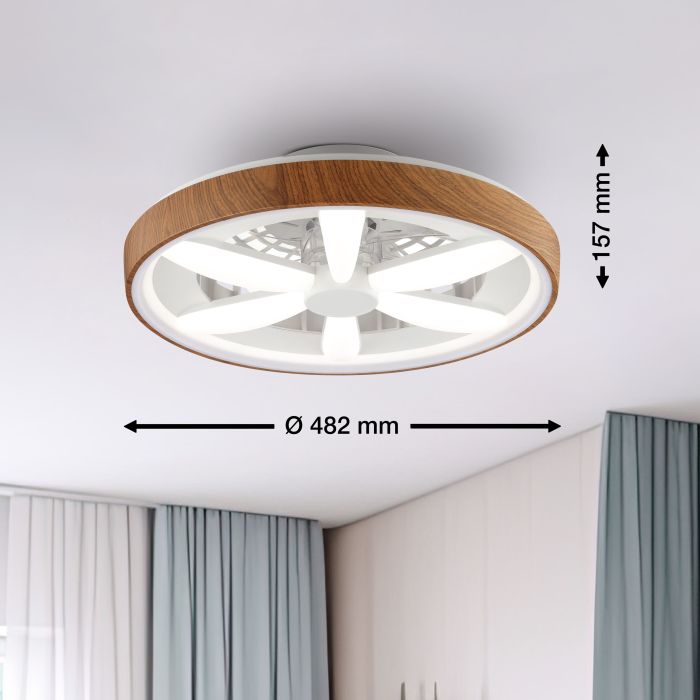 Plastic ceiling fan wood, Roos, 48W, RGBW LED, with remote control